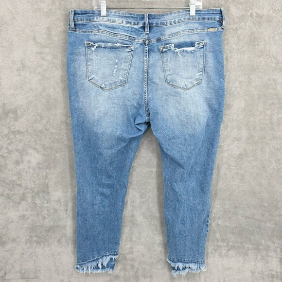 Kancan Mid Rise Ankle Skinny Jeans 3XL Medium Wash Blue Distressed Frayed Hems - Picture 10 of 11